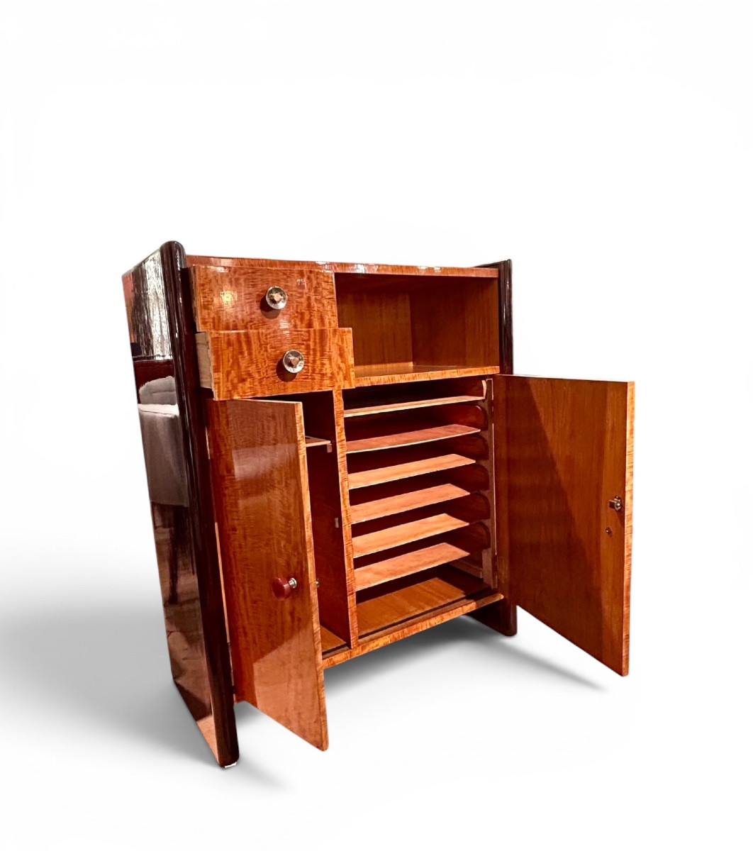 Meuble Art Deco moderniste en citronnier et palissandre ca 1930-photo-1